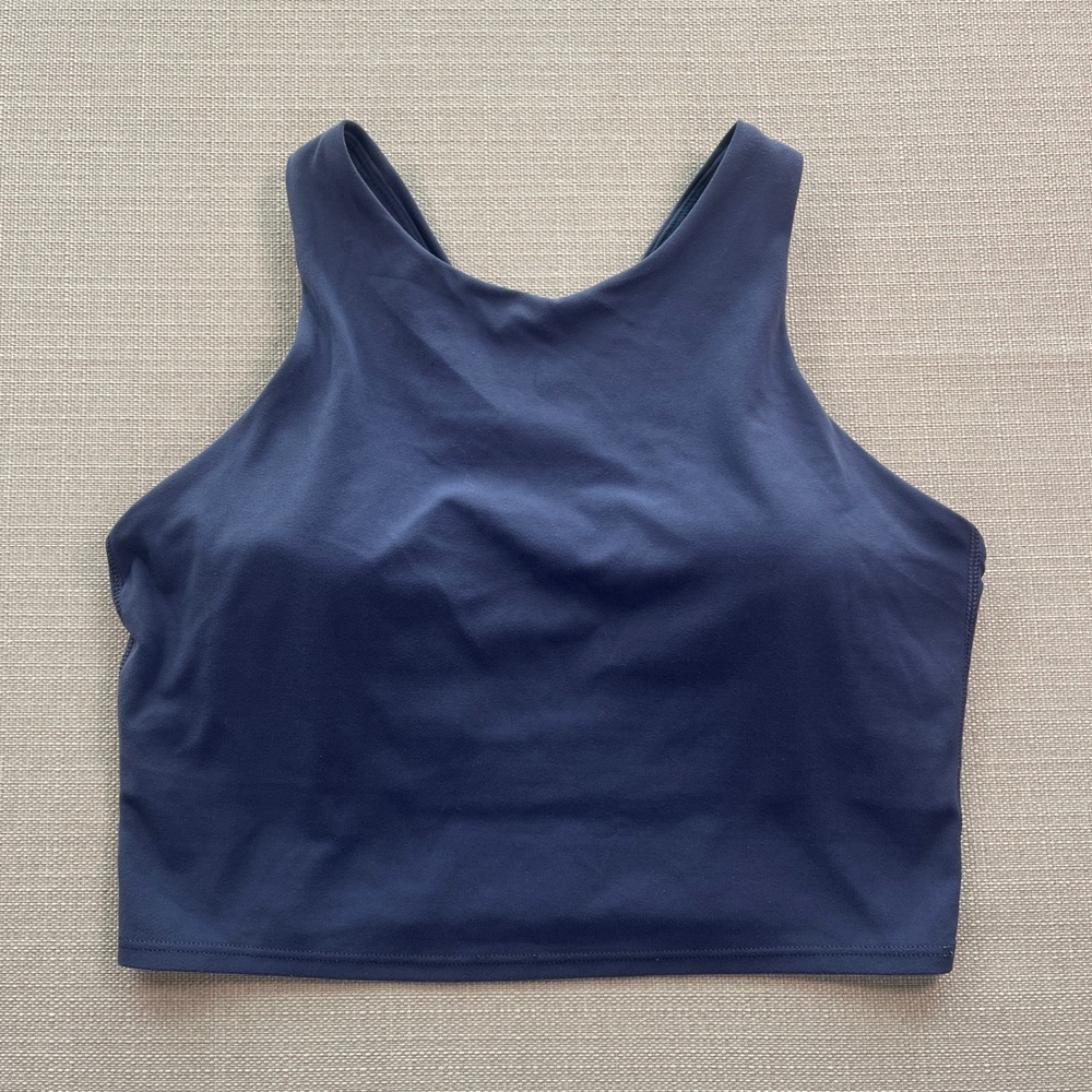 Athleta Conscious Crop High Neck Sports Bra Navy Blue Size M Gym Athletic Wear